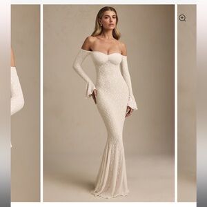 Oh Polly Cream Off-Shoulder Maxi Dress